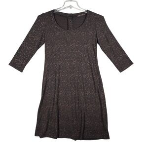 Cut Loose Dress Brown Floral Print 3/4 Sleeve Jersey Knit Office Casual Dress XS